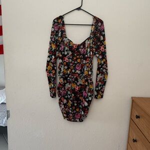 wild fable Black Floral Long Sleeve Bodycon Dress